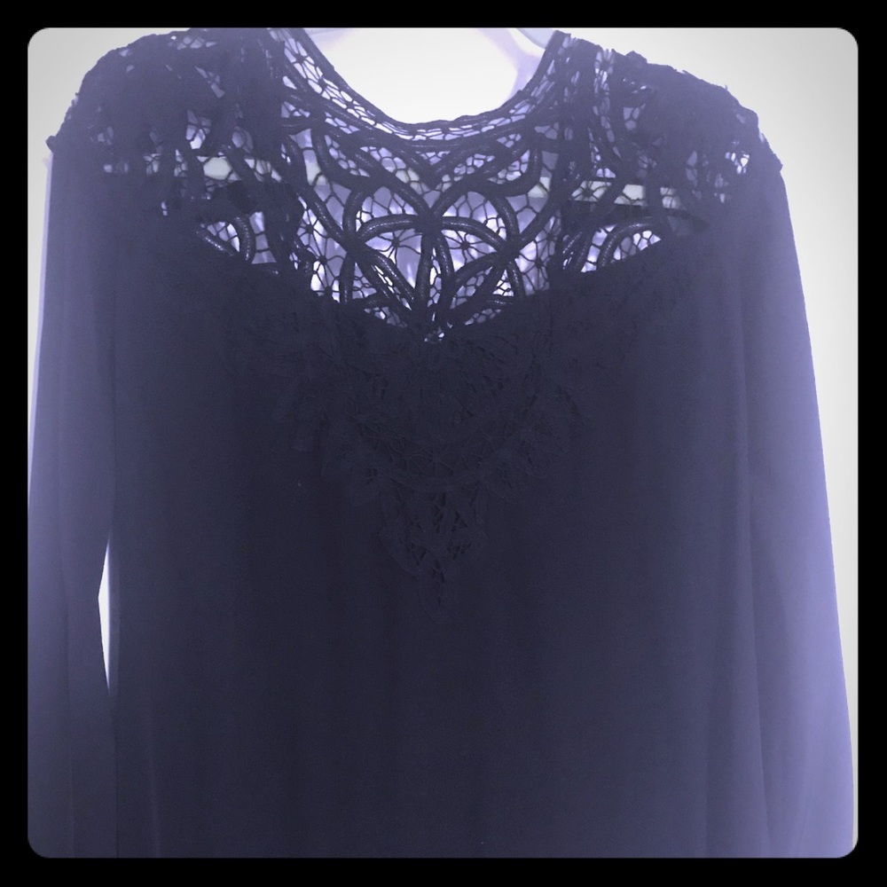 FL&L Black 100% Silk Lace Front Maxi Dress Small